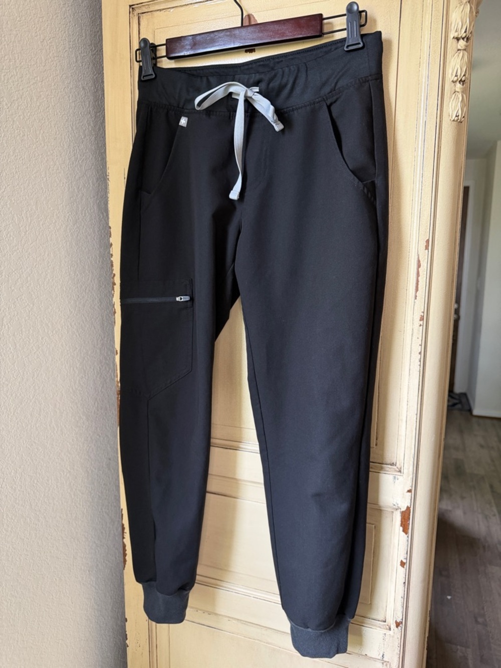 Figs Black Track Jogger Pants with Gray Drawstring